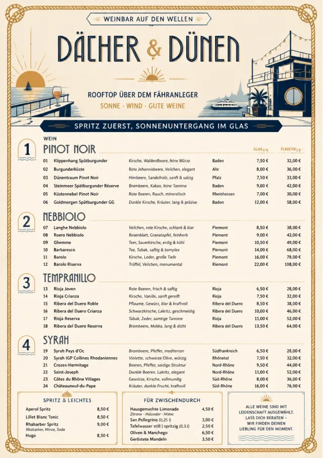 Coastal Sunset wine-menu menu template preview