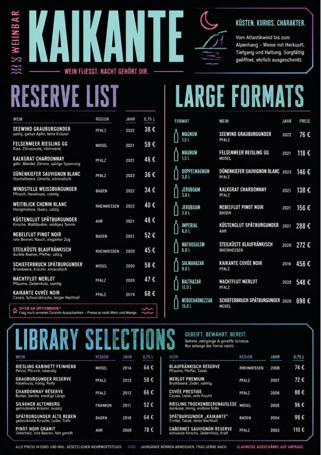 Neon Night Pour wine-menu menu template preview