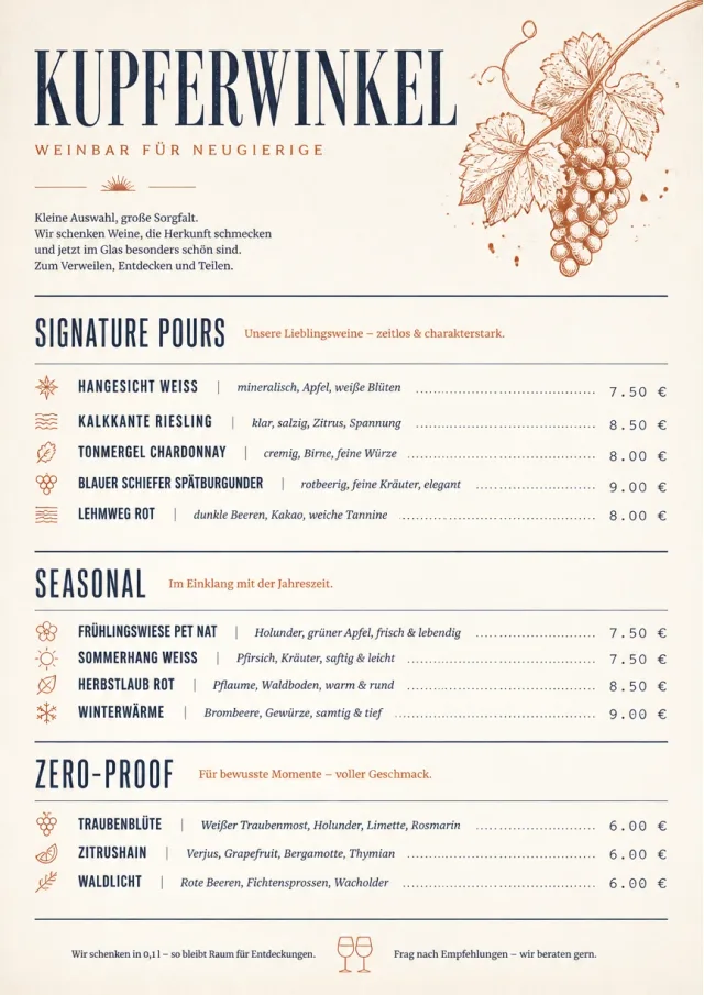 Boutique Pour Card wine-menu menu template preview