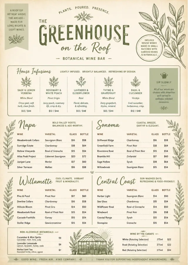 Botanical Infusion wine-menu menu template preview