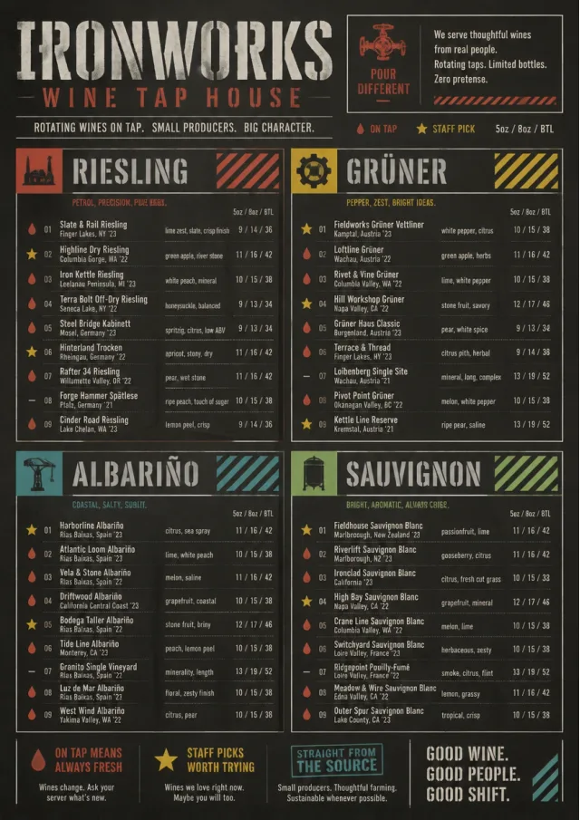 Industrial Craft wine-menu menu template preview