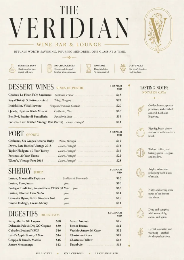 Luxury Hotel Lounge wine-menu menu template preview