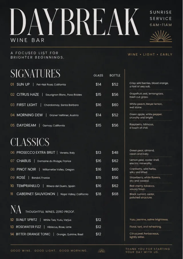 Mono Bar Minimal wine-menu menu template preview