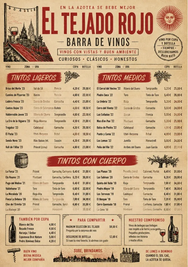 Heritage Taproom wine-menu menu template preview