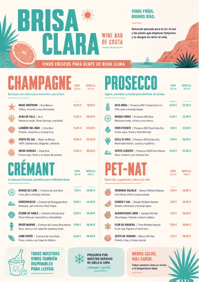 Tropical Refresh wine-menu menu template preview