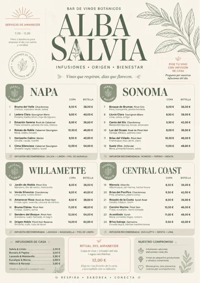 Botanical Infusion wine-menu menu template preview