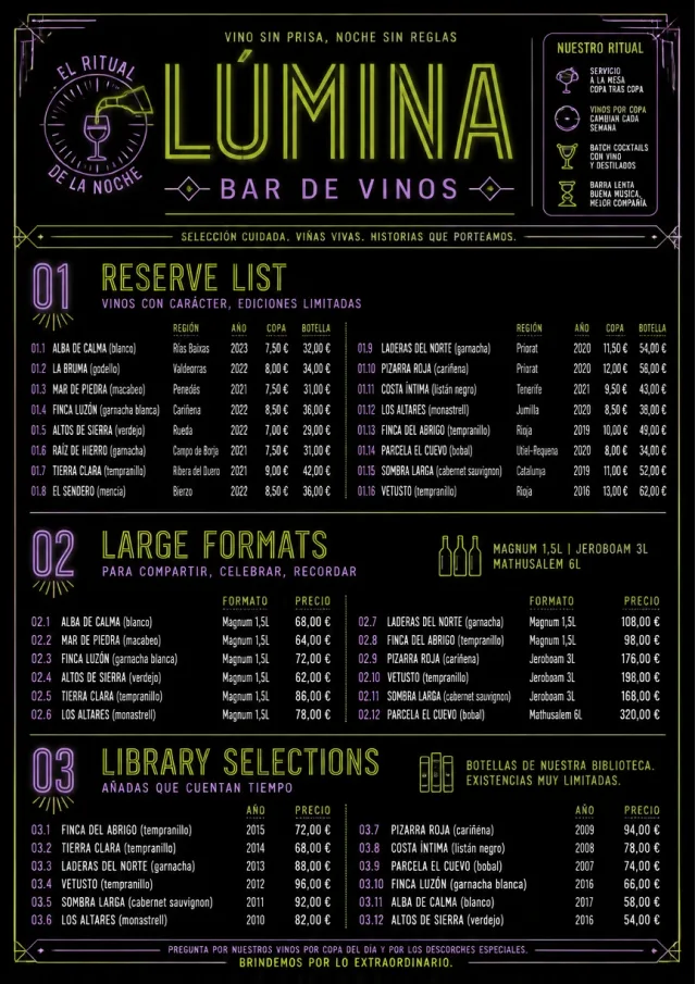 Neon Night Pour wine-menu menu template preview