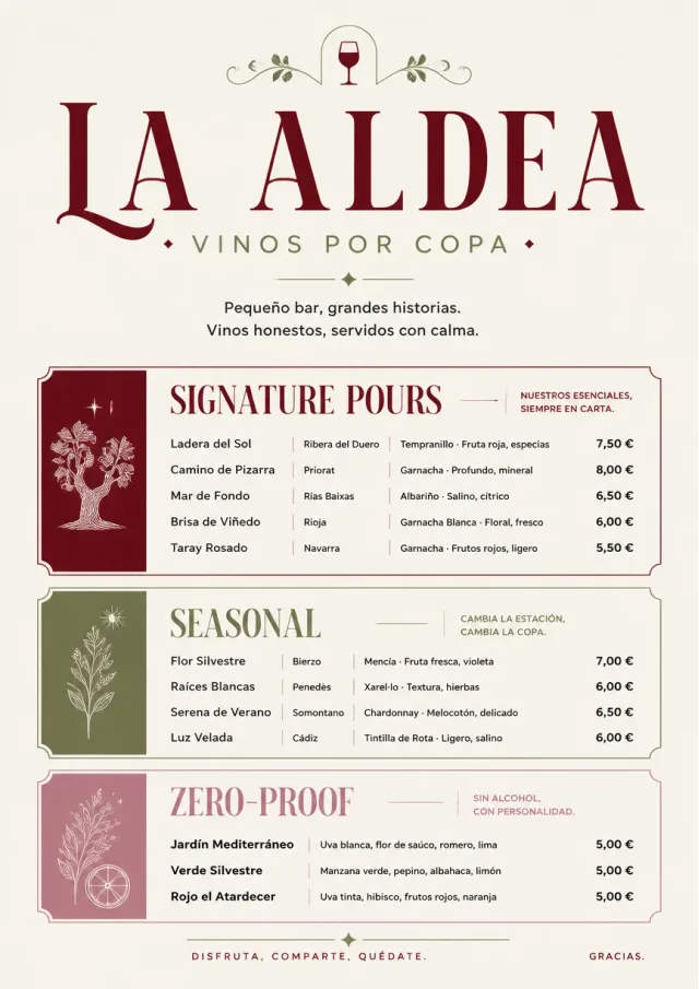 Boutique Pour Card wine-menu menu template preview