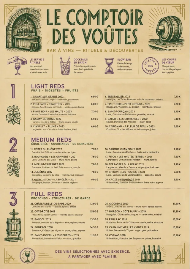 Heritage Taproom wine-menu menu template preview