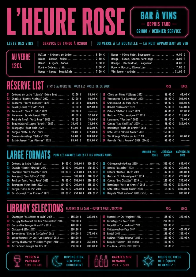 Neon Night Pour wine-menu menu template preview