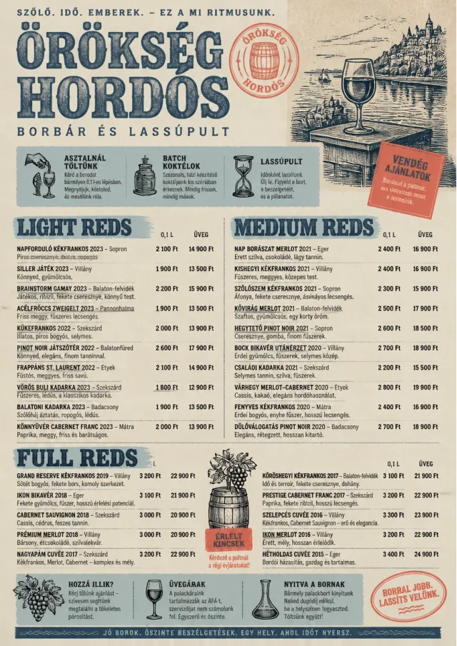 Heritage Taproom wine-menu menu template preview