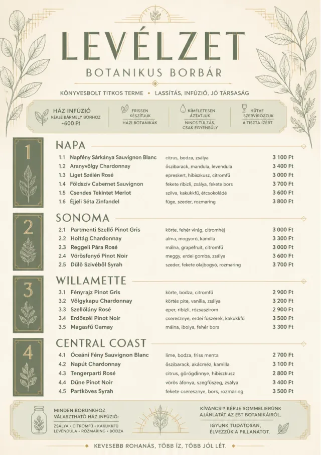 Botanical Infusion wine-menu menu template preview