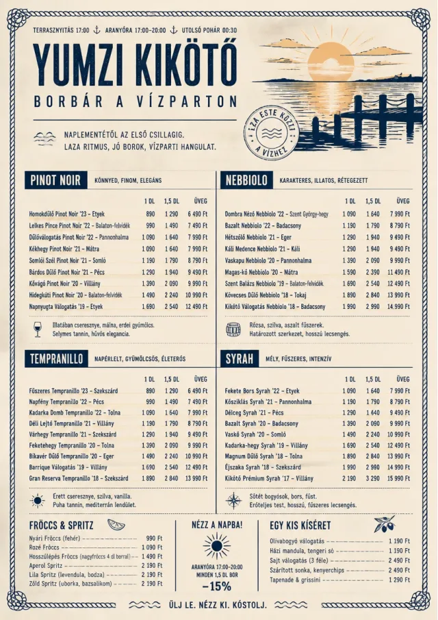Coastal Sunset wine-menu menu template preview