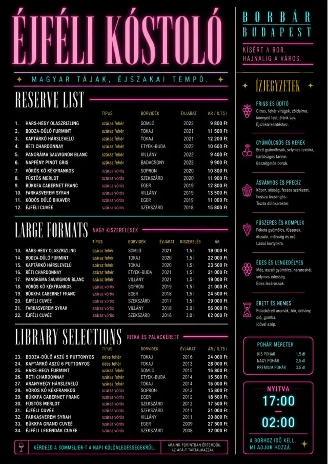 Neon Night Pour wine-menu menu template preview