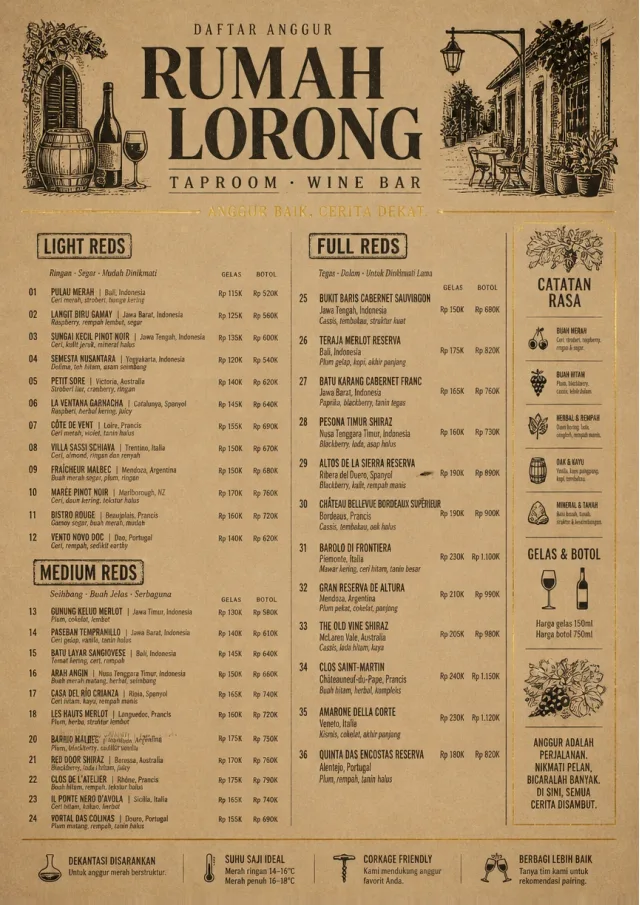 Heritage Taproom wine-menu menu template preview