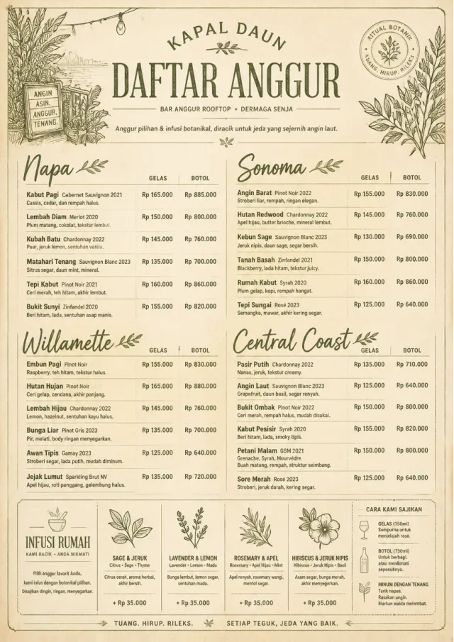 Botanical Infusion wine-menu menu template preview