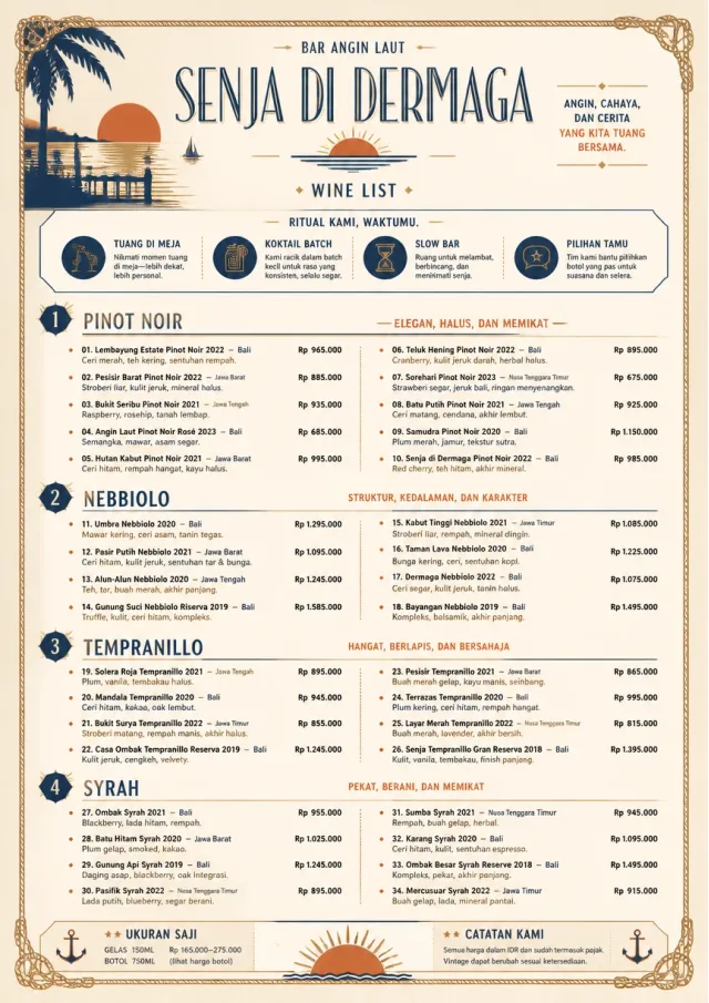 Coastal Sunset wine-menu menu template preview