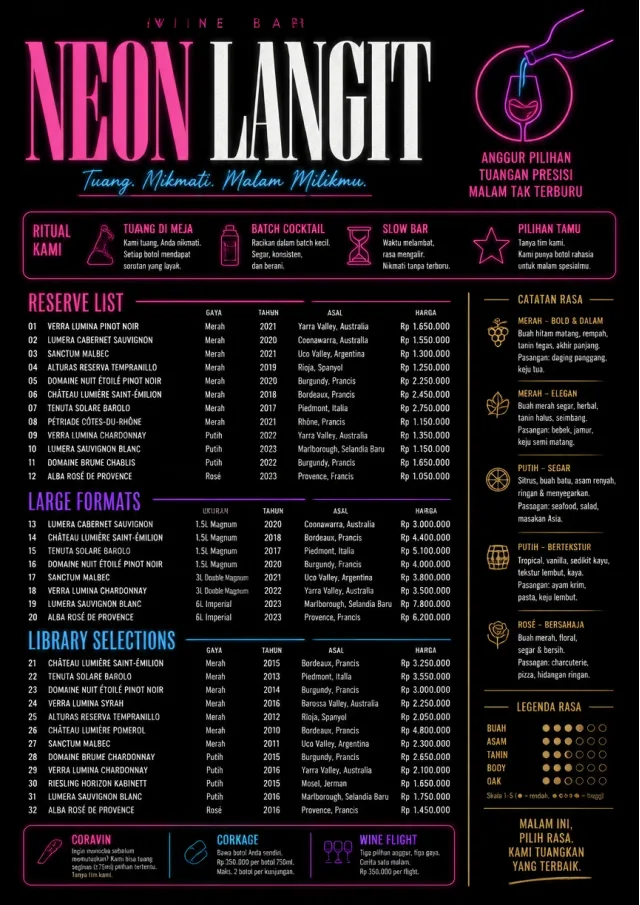 Neon Night Pour wine-menu menu template preview
