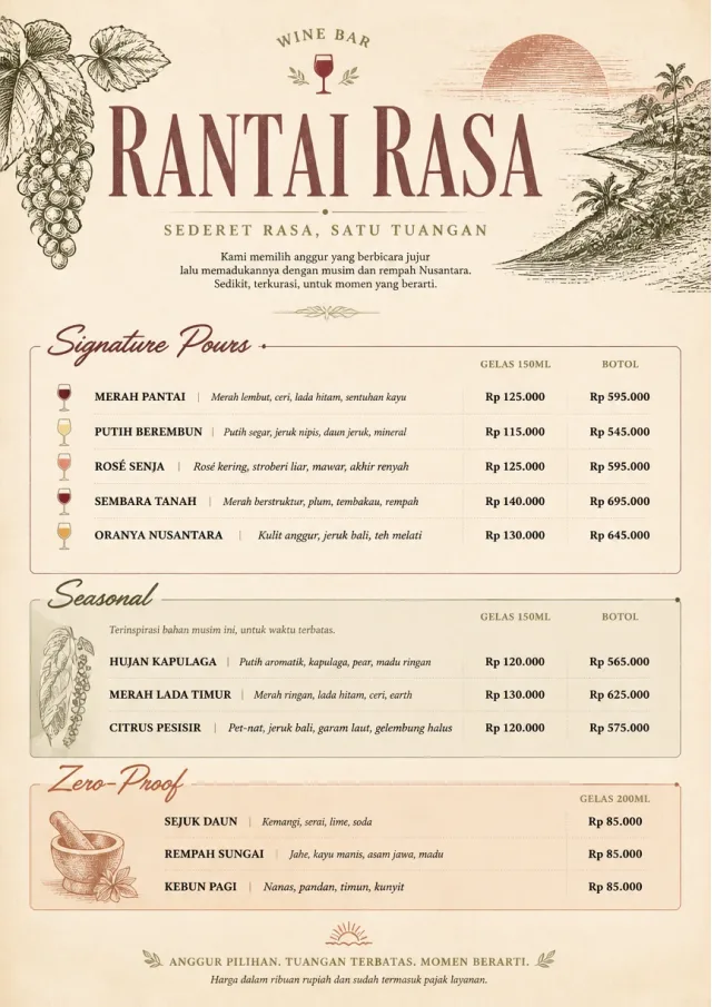Boutique Pour Card wine-menu menu template preview