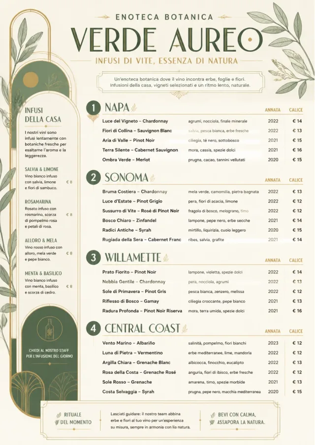 Botanical Infusion wine-menu menu template preview