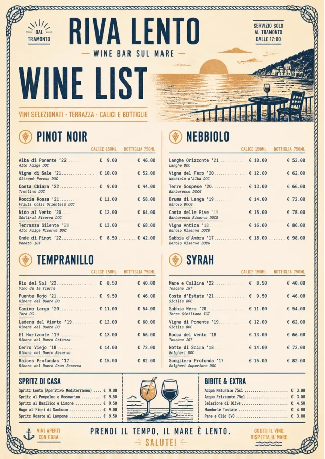 Coastal Sunset wine-menu menu template preview