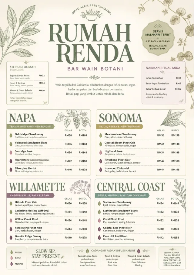 Botanical Infusion wine-menu menu template preview