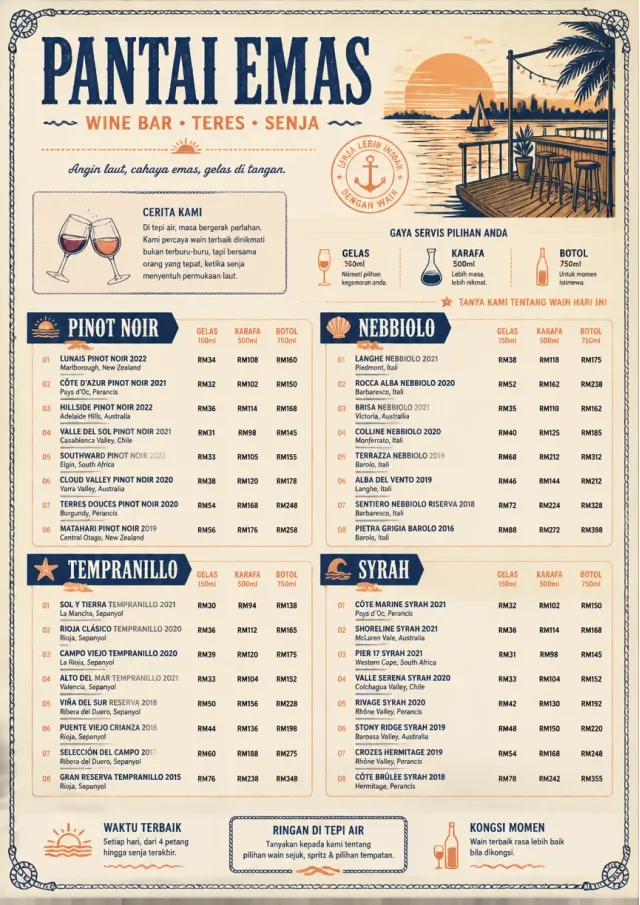 Coastal Sunset wine-menu menu template preview