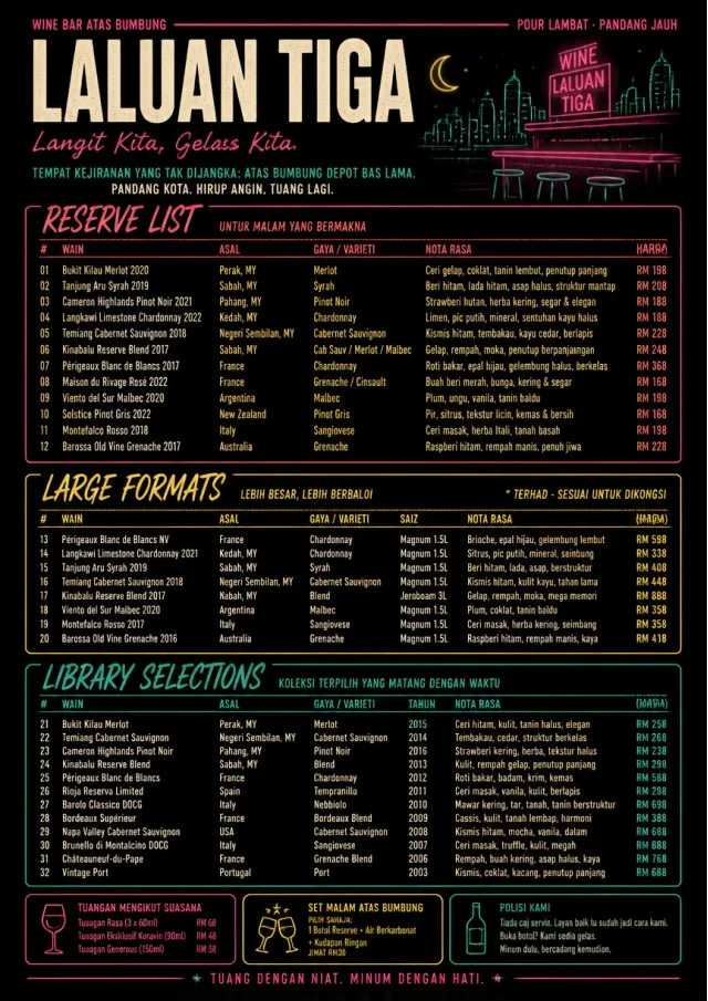 Neon Night Pour wine-menu menu template preview