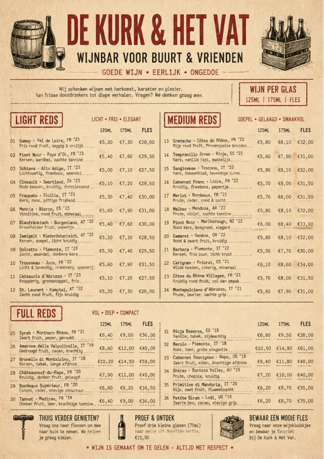 Heritage Taproom wine-menu menu template preview