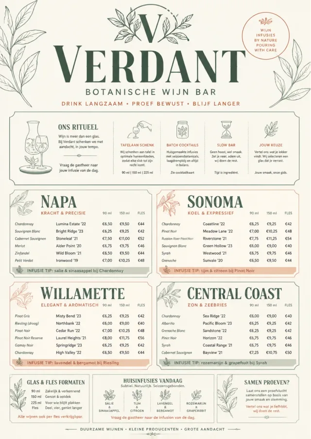 Botanical Infusion wine-menu menu template preview