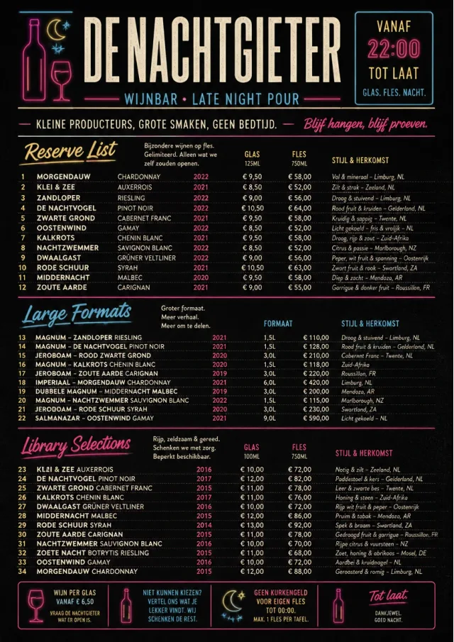 Neon Night Pour wine-menu menu template preview