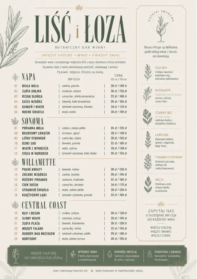 Botanical Infusion wine-menu menu template preview