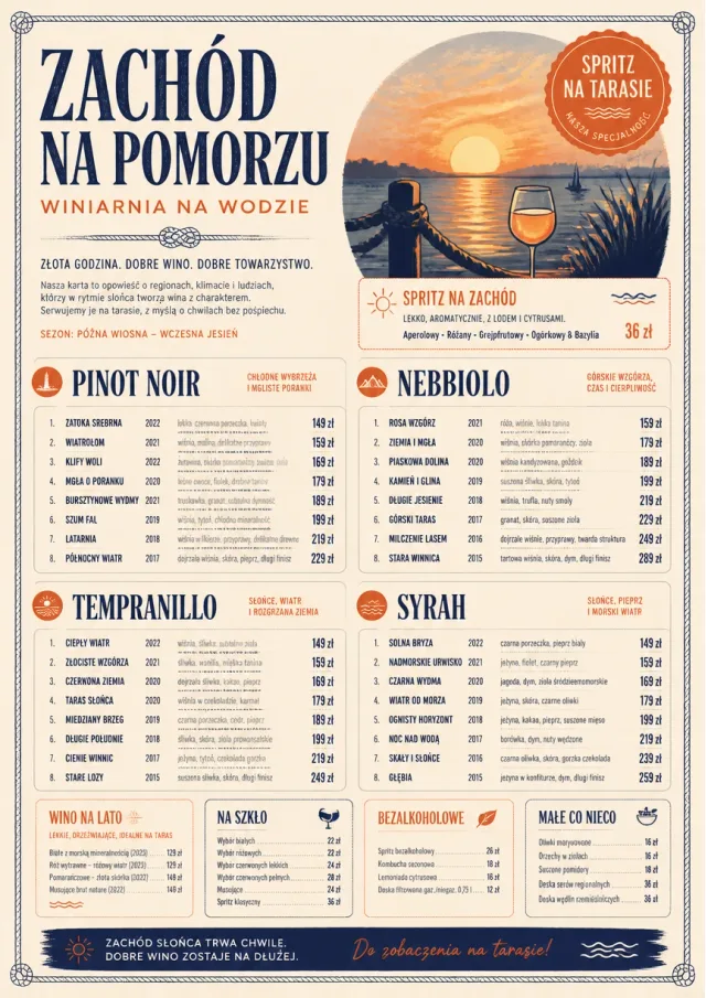 Coastal Sunset wine-menu menu template preview