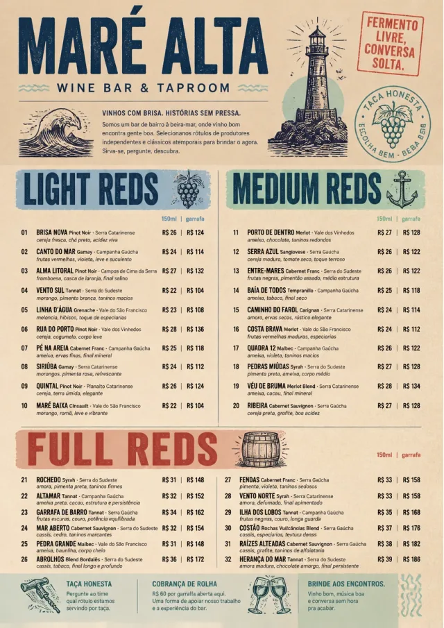 Heritage Taproom wine-menu menu template preview