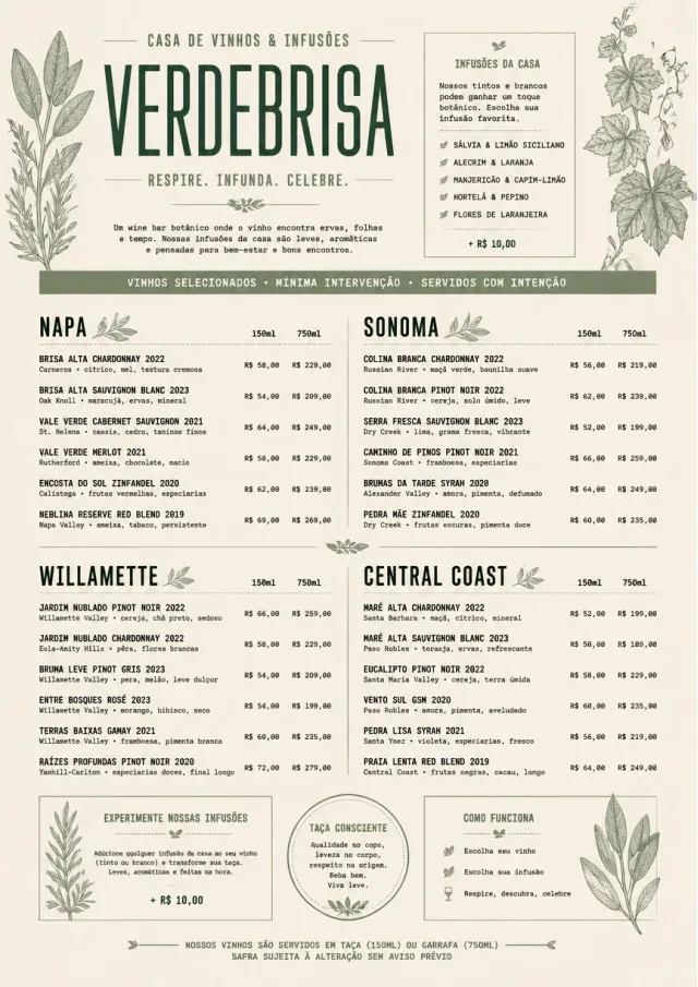 Botanical Infusion wine-menu menu template preview