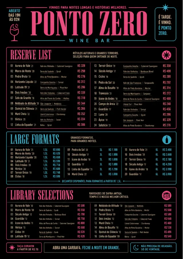 Neon Night Pour wine-menu menu template preview