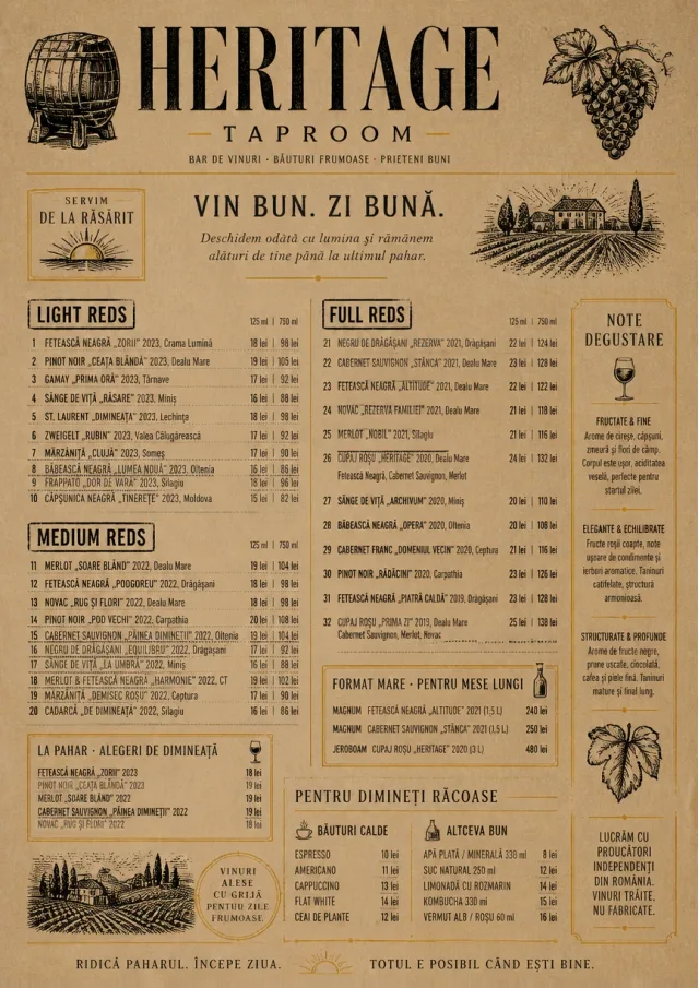 Heritage Taproom wine-menu menu template preview
