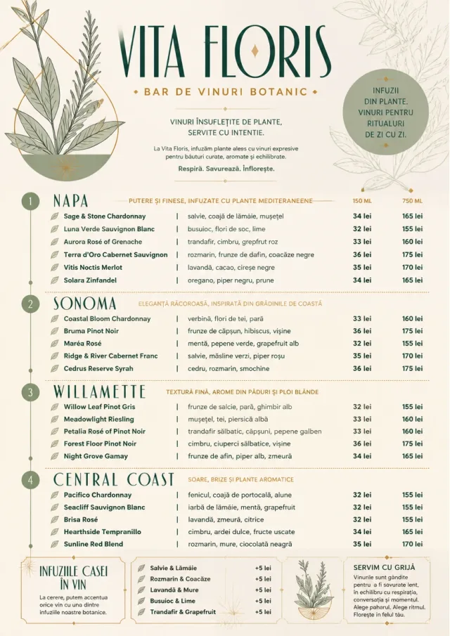 Botanical Infusion wine-menu menu template preview