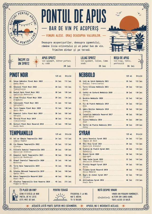 Coastal Sunset wine-menu menu template preview