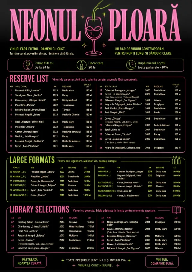 Neon Night Pour wine-menu menu template preview