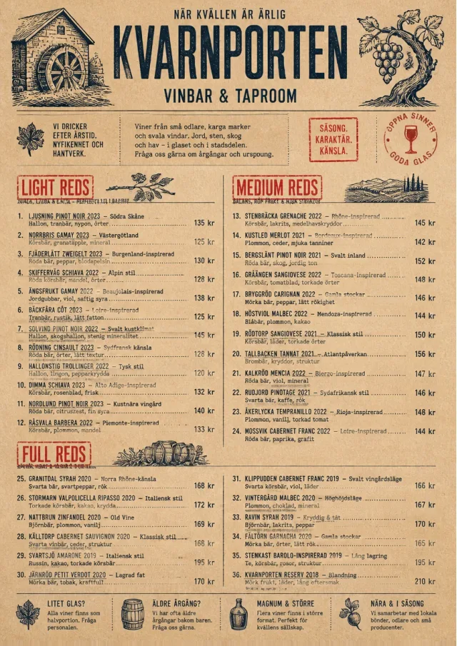 Heritage Taproom wine-menu menu template preview