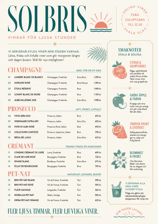 Tropical Refresh wine-menu menu template preview