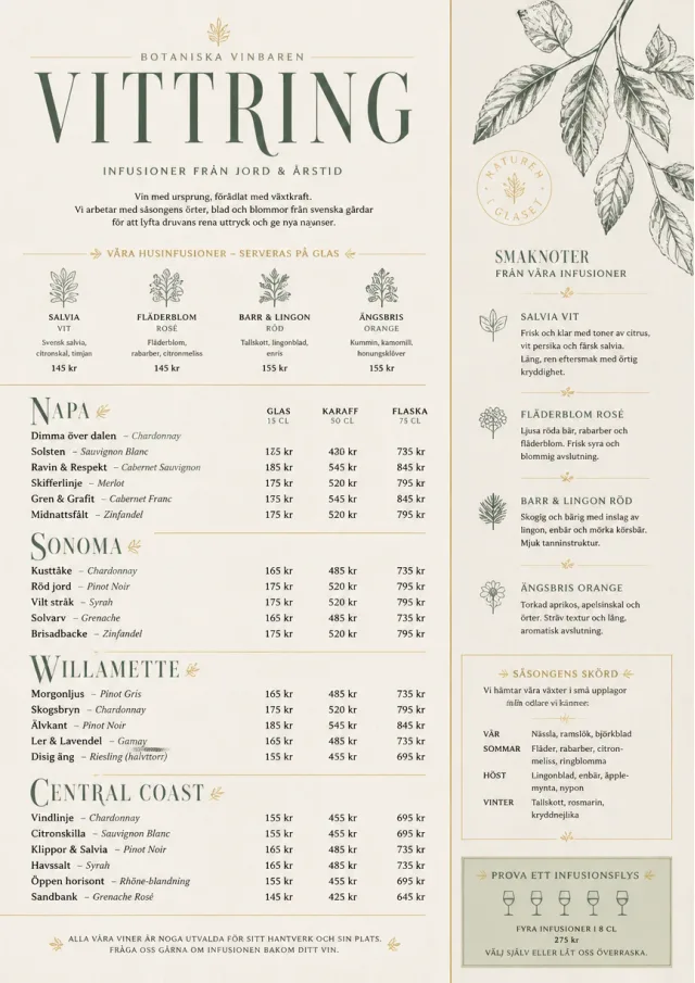 Botanical Infusion wine-menu menu template preview