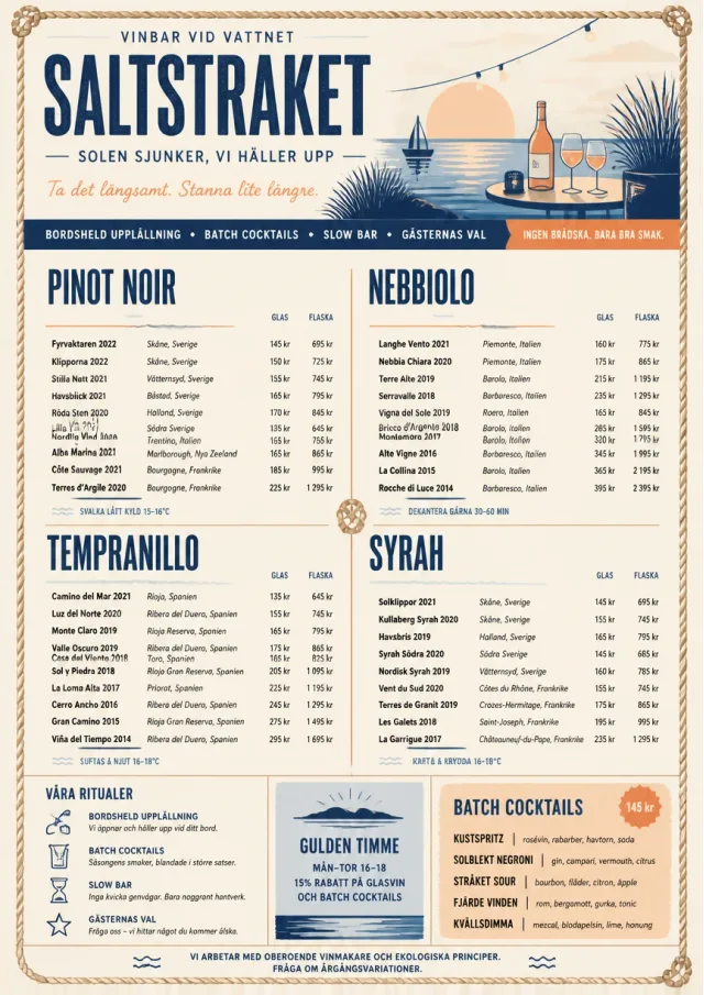 Coastal Sunset wine-menu menu template preview