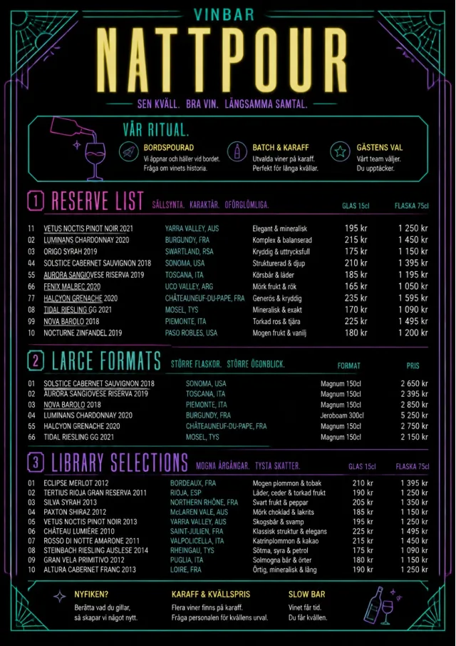 Neon Night Pour wine-menu menu template preview