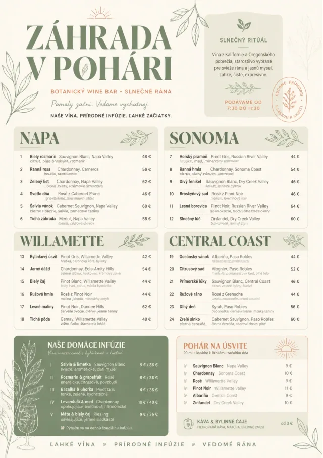 Botanical Infusion wine-menu menu template preview