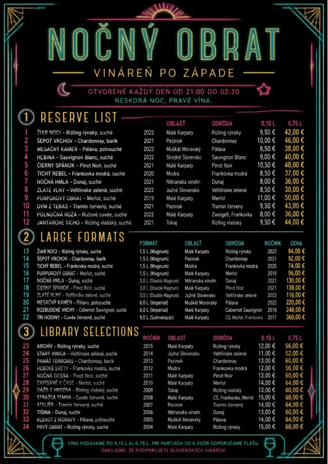Neon Night Pour wine-menu menu template preview