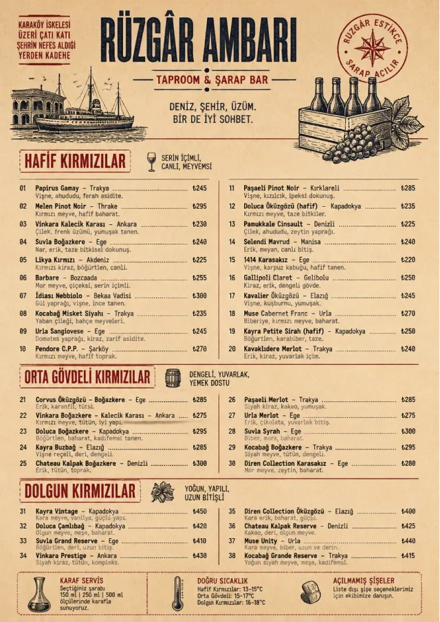 Heritage Taproom wine-menu menu template preview
