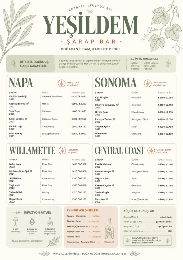 Botanical Infusion wine-menu menu template preview