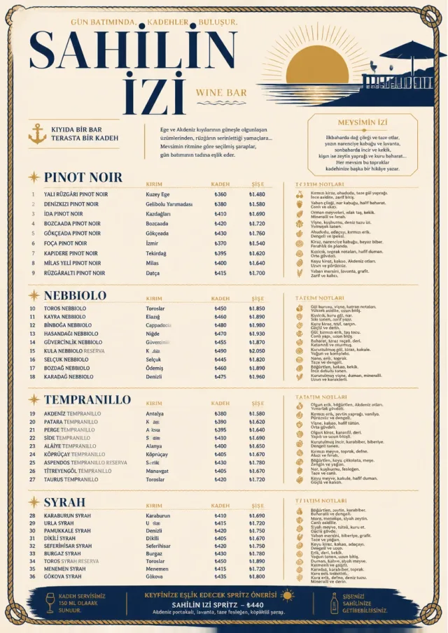Coastal Sunset wine-menu menu template preview